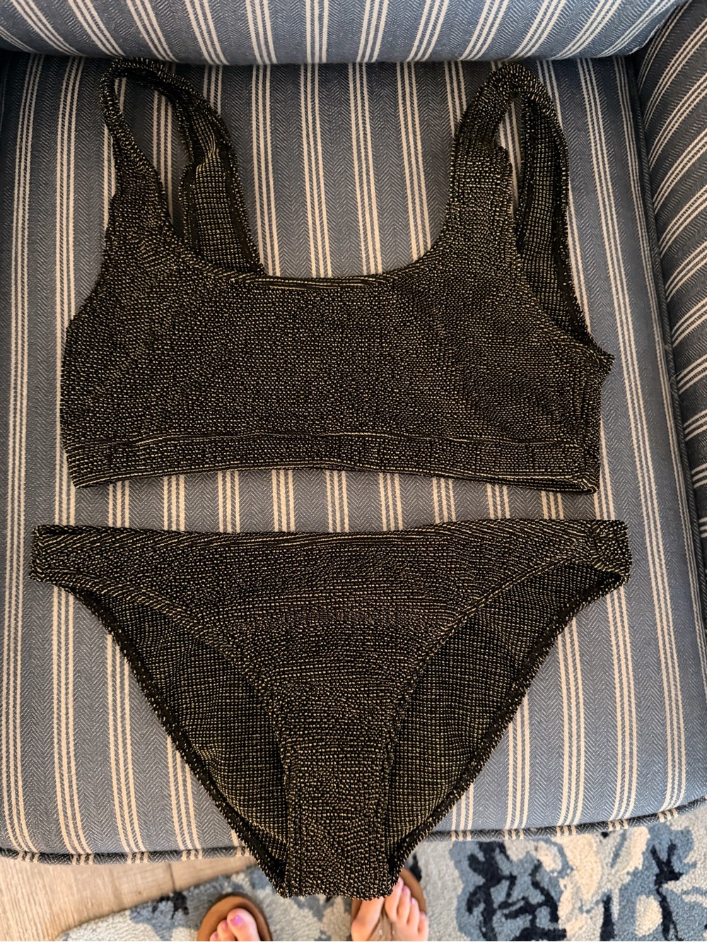 Good American Black Shimmery Bikini Set — Women's Two-Piece Swim Top & Bottom